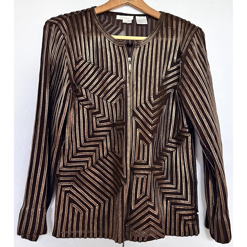 Andrea Rosati Jacket Formal Zip Up Top Sz 10 Ribbon Geometric Special Occasion